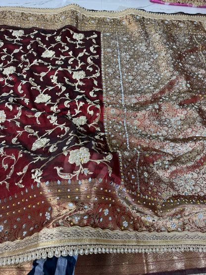 Banarasi Soft Tissue Silk Saree With Embroidery Work or Mirror Work