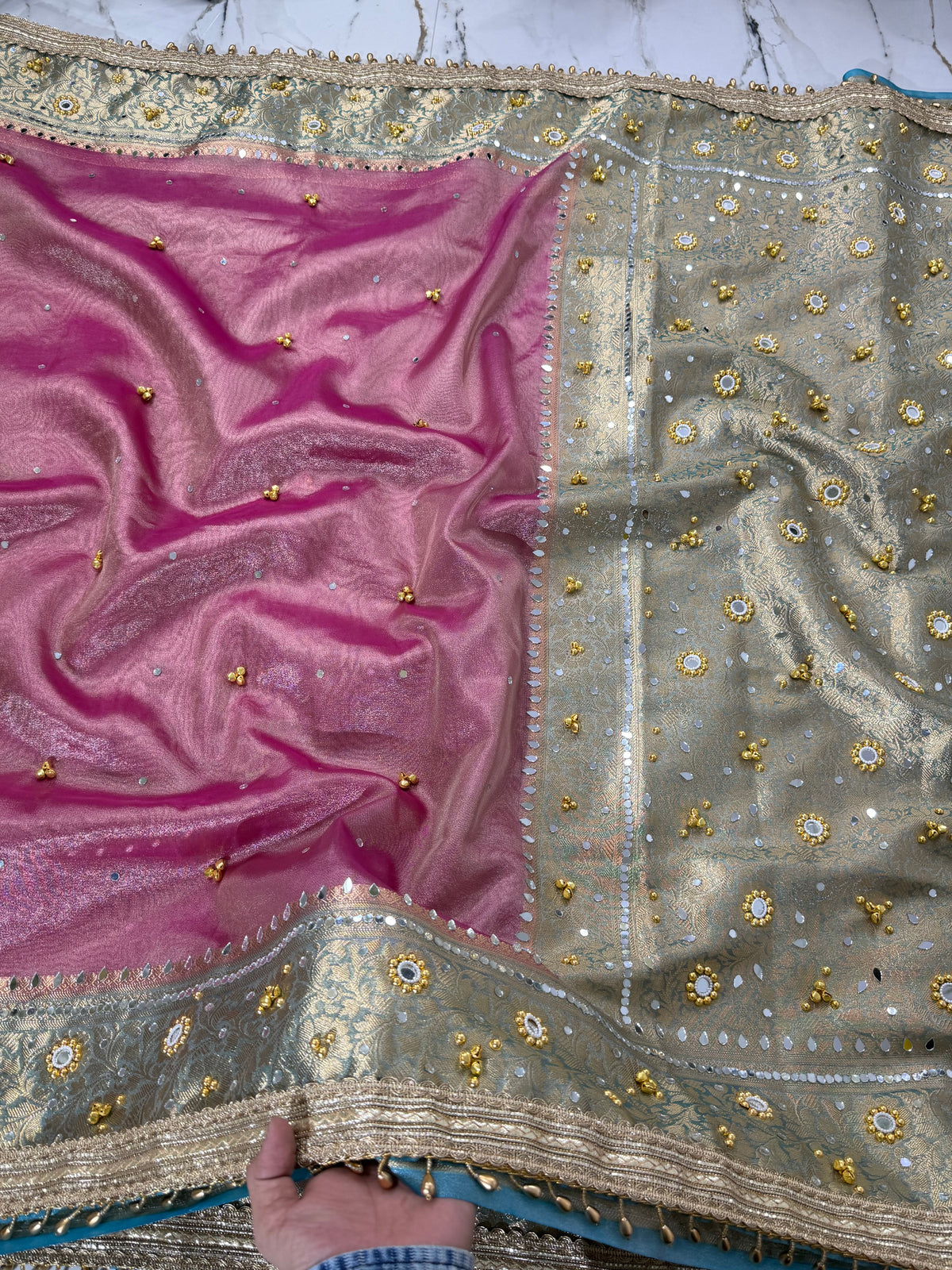 Banarasi Soft Tissue Silk Saree With Mirror And Ghunghroo Work