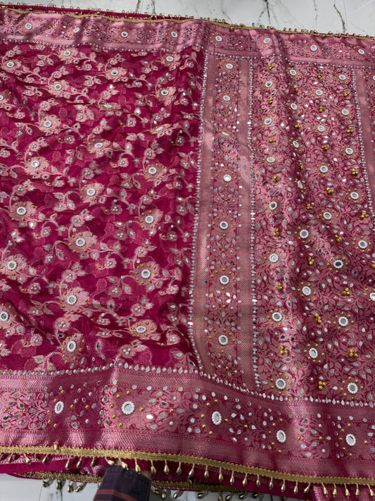 Banarasi Soft Tissue Silk Saree With Mirror And Ghunghroo Work