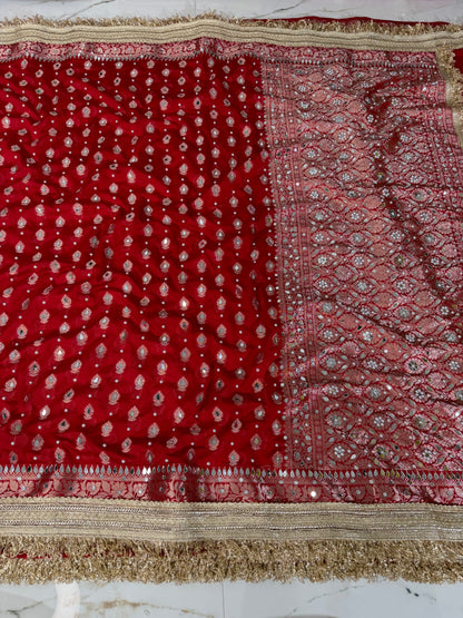 Banarasi Soft Georgette Silk Saree With Mirror And Pearl Work