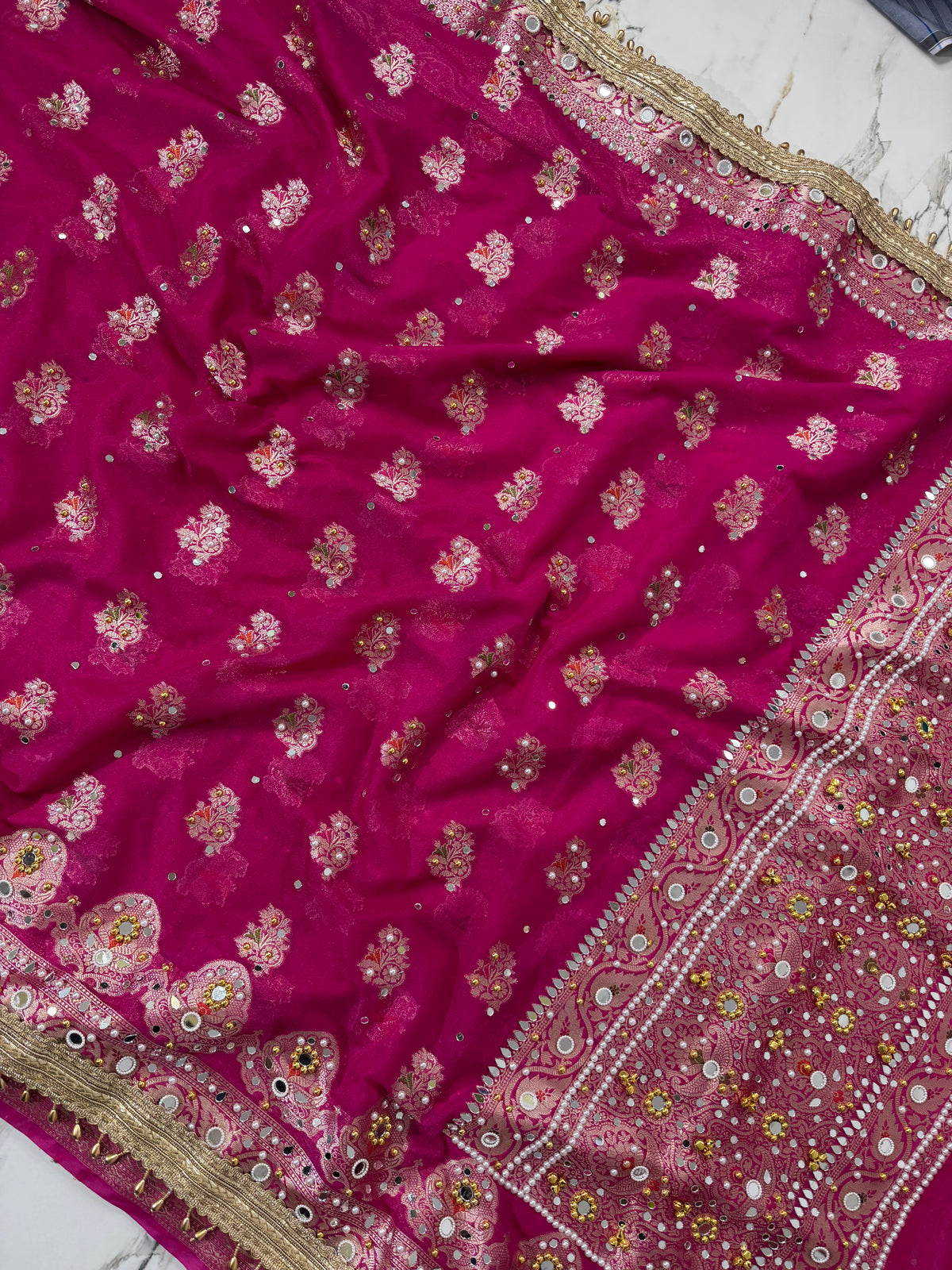 Banarasi Soft Georgette Silk Saree With Mirror And Ghunghroo Work