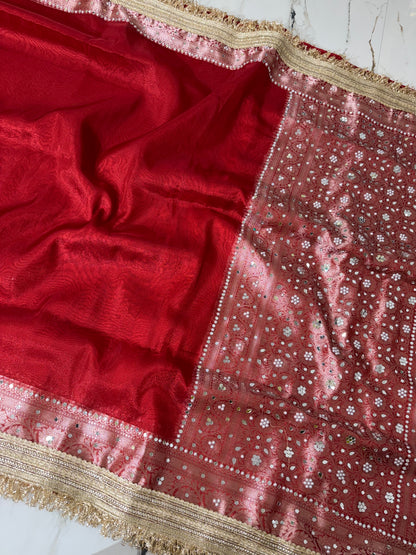 Banarasi Soft Tissue Silk Saree With Mirror And Pearl Work