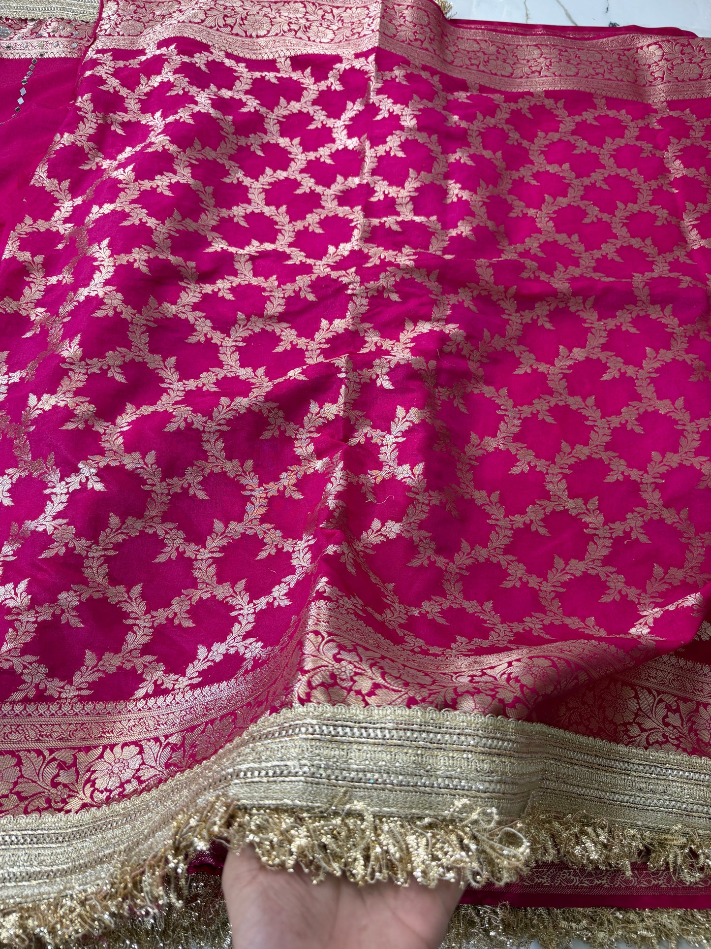 Banarasi Soft Warm Silk Saree With Mirror And Pearl Work