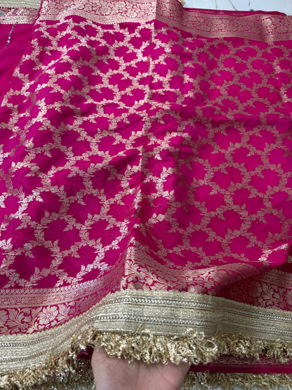 Banarasi Soft Warm Silk Saree With Mirror And Pearl Work