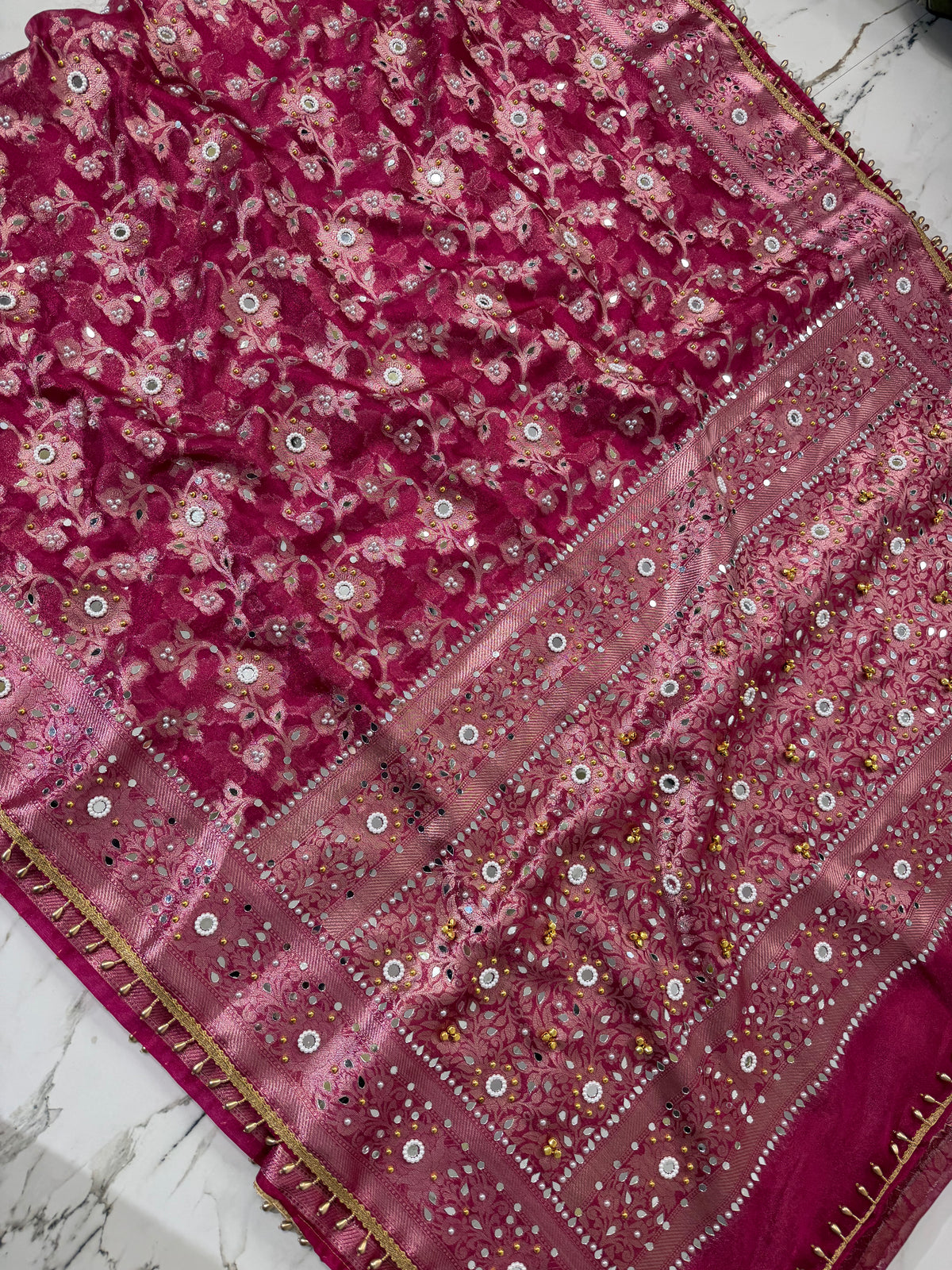 Banarasi Soft Tissue Silk Saree With Mirror And Ghunghroo Work