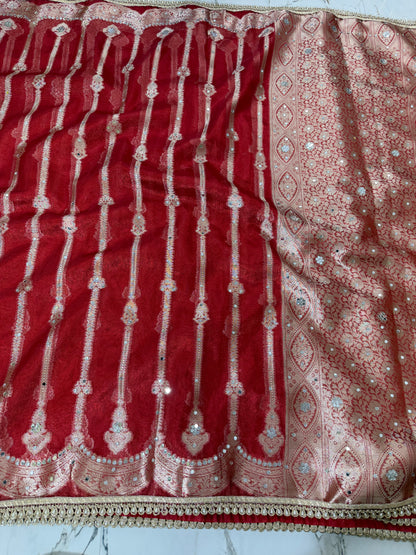 Banarasi Soft Tissue Silk Saree With Mirror Work