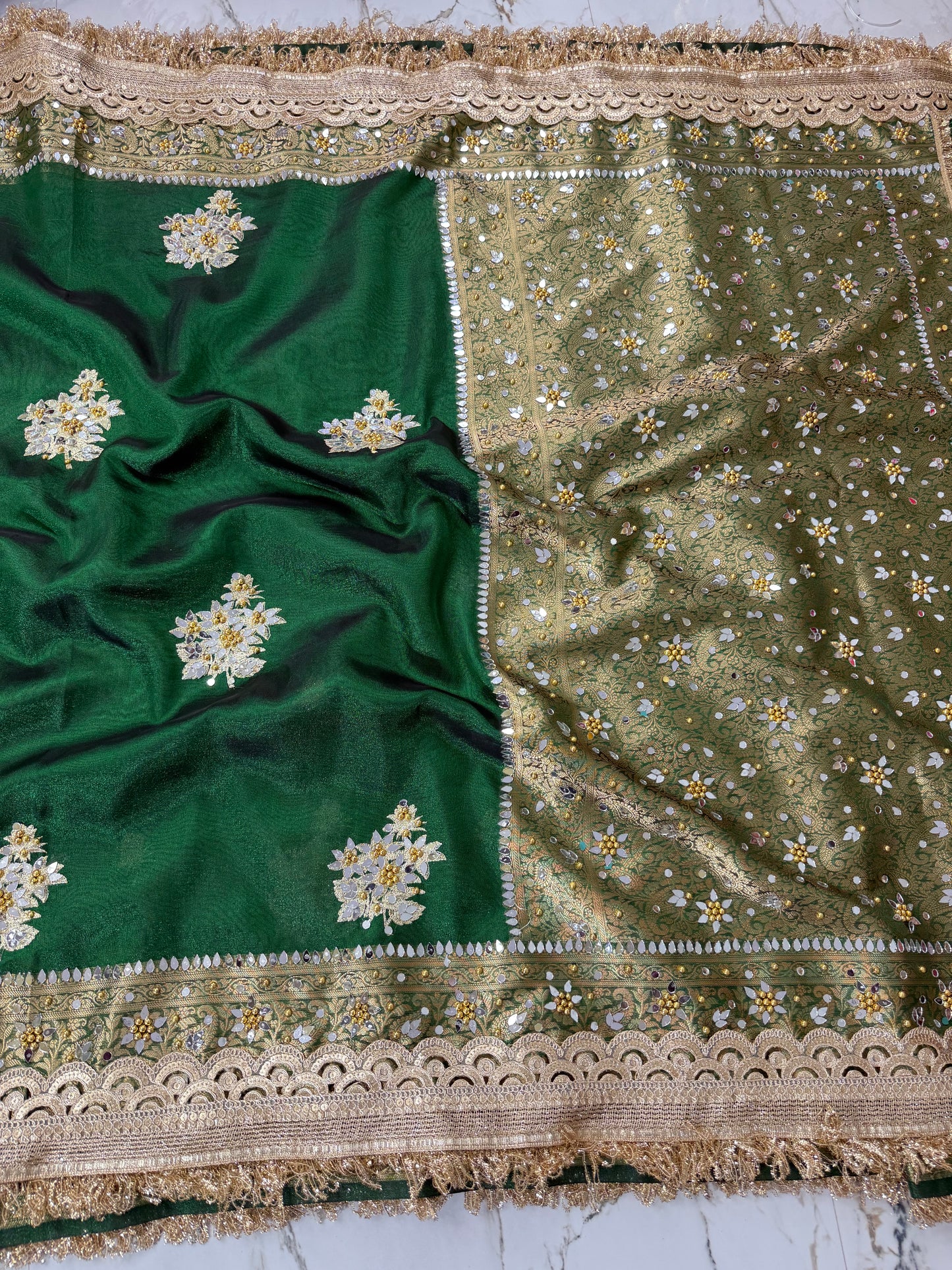 Banarasi Soft Tissue Silk Saree With Embroidery Work Or Mirror Work