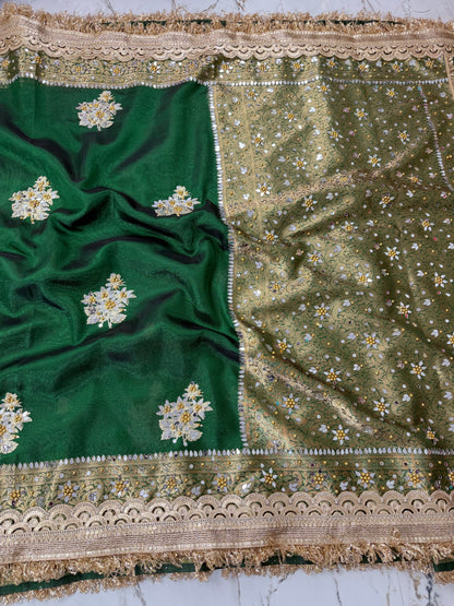 Banarasi Soft Tissue Silk Saree With Embroidery Work Or Mirror Work