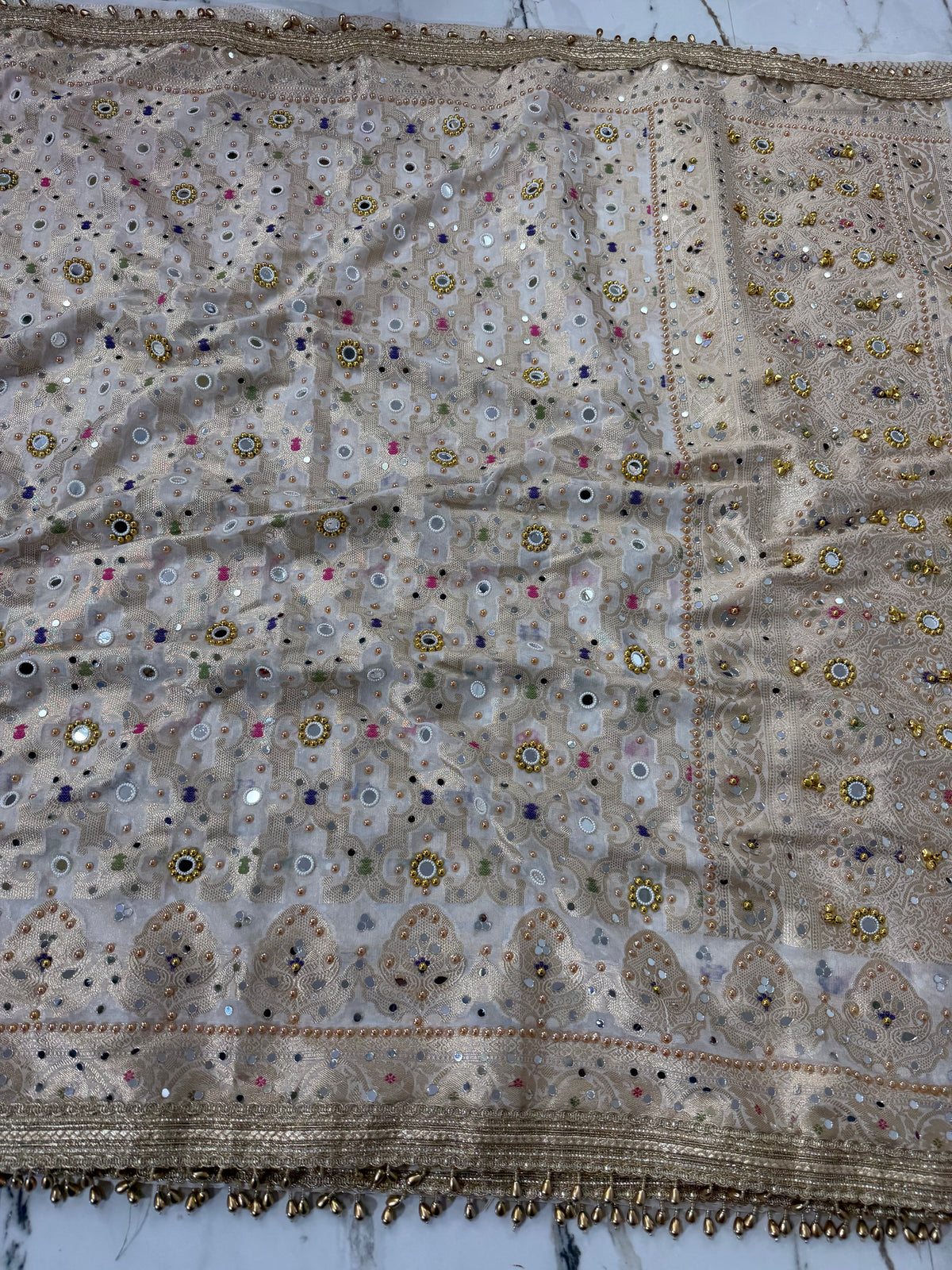 Banarasi Soft Georgette Silk Saree With Mirror And Ghunghroo Work