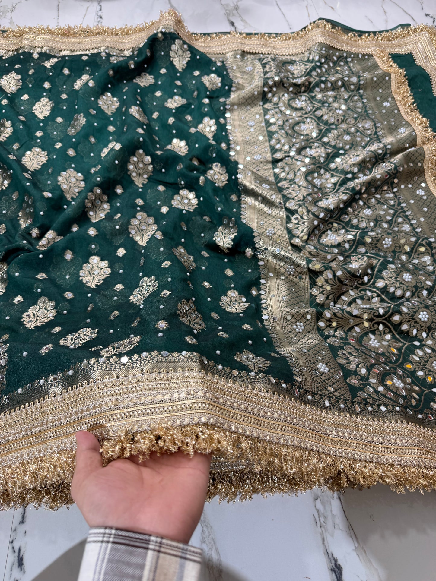 Banarasi Soft Warm Silk Saree With Mirror And Pearl Work