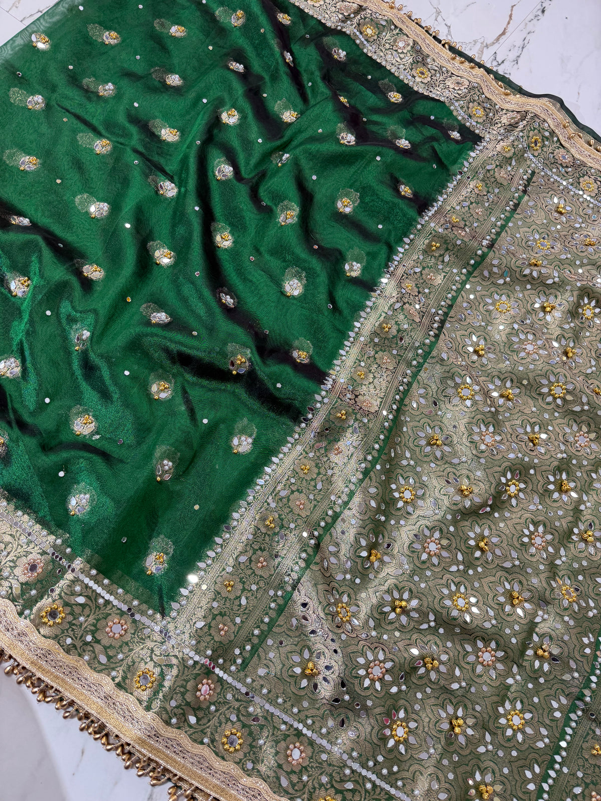 Banarasi Soft Tissue Silk Saree With Mirror And Ghunghroo Work