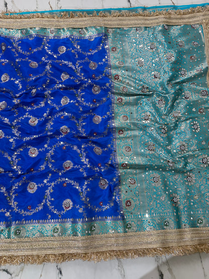 Banarasi Soft Semi Georgette Silk Saree With Mirror And Pearl Work