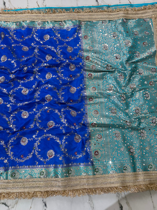 Banarasi Soft Semi Georgette Silk Saree With Mirror And Pearl Work