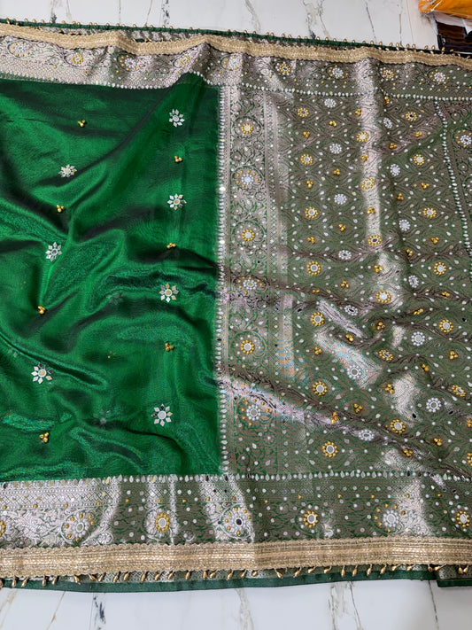 Banarasi Soft Tissue Silk Saree With Mirror And Ghunghroo Work