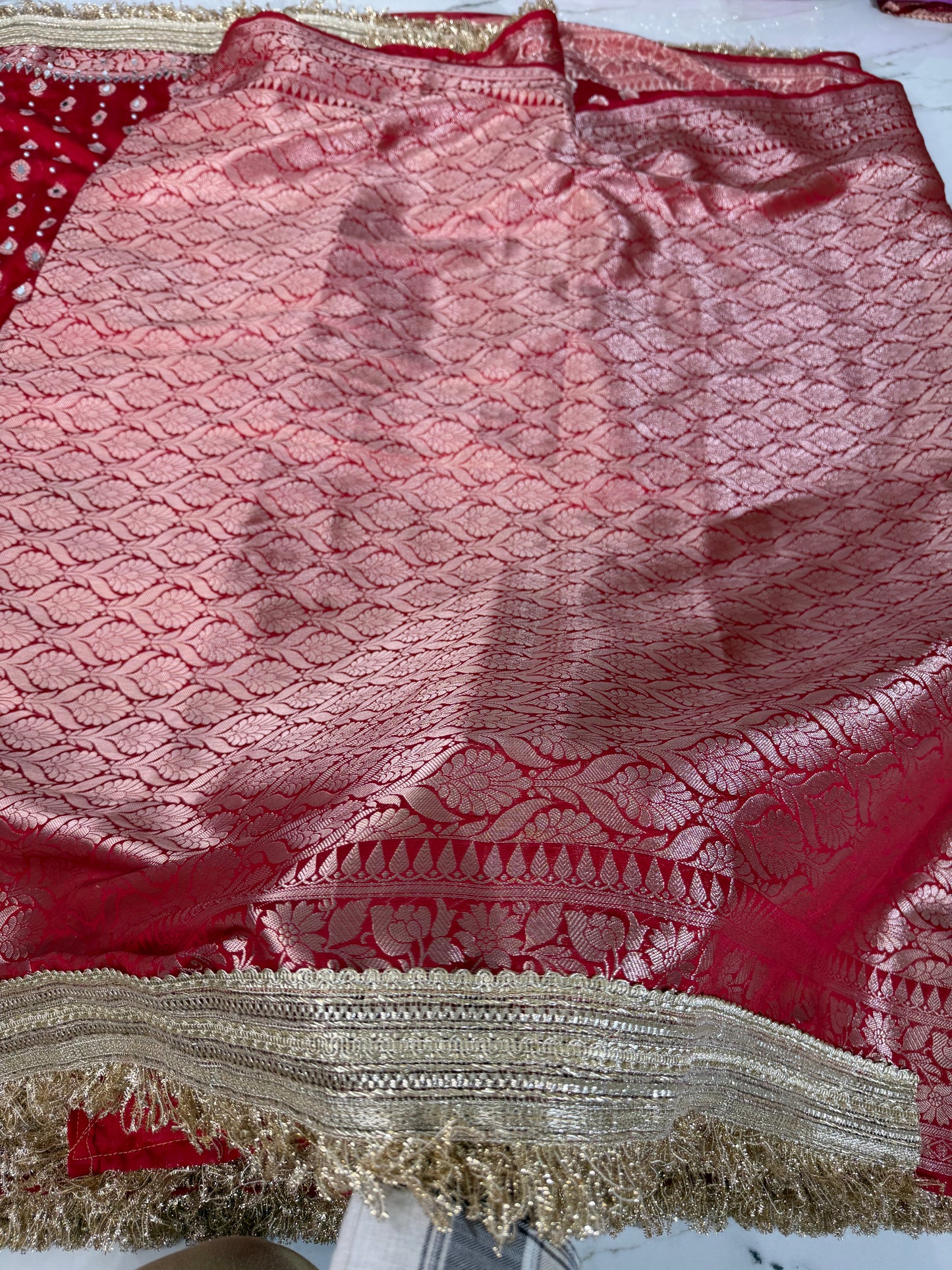 Banarasi Soft Georgette Silk Saree With Mirror And Pearl Work