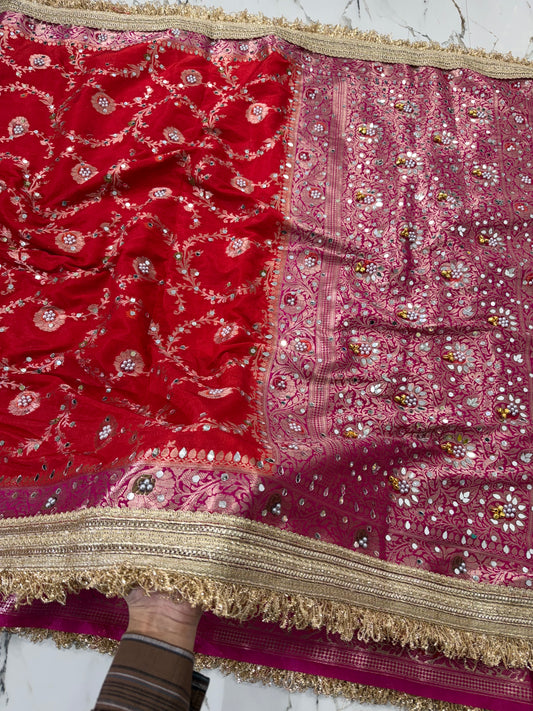Banarasi Soft Georgette Silk Saree With Mirror And Ghunghroo Work