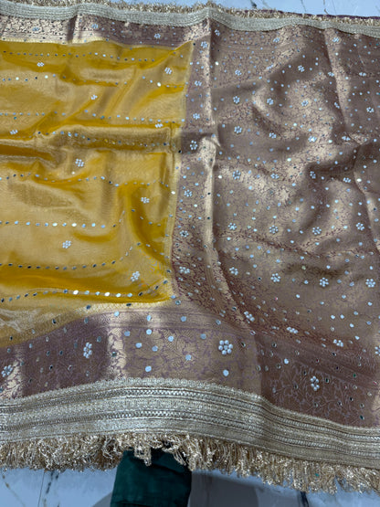 Banarasi Soft Tissue Silk Saree With Mirror And Pearl Work