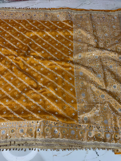 Banarasi Soft Tissue Silk Saree With Mirror And Pearl Work