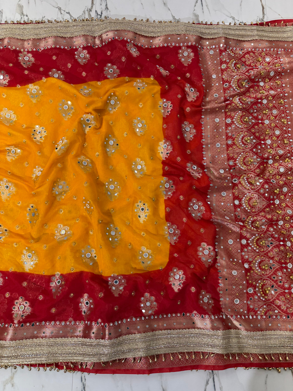 Banarasi Soft Georgette Silk Saree With Mirror And Ghunghroo Work