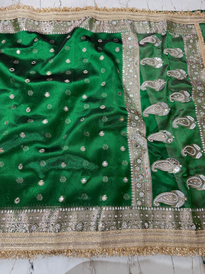 Banarasi Tissue Silk Saree With Mirror And Pearl Work