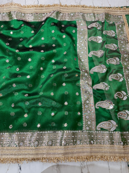 Banarasi Tissue Silk Saree With Mirror And Pearl Work