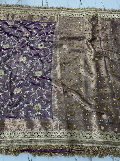 Banarasi Soft Tissue Silk Saree With Embroidery Work With Mirror And Ghunghroo Work