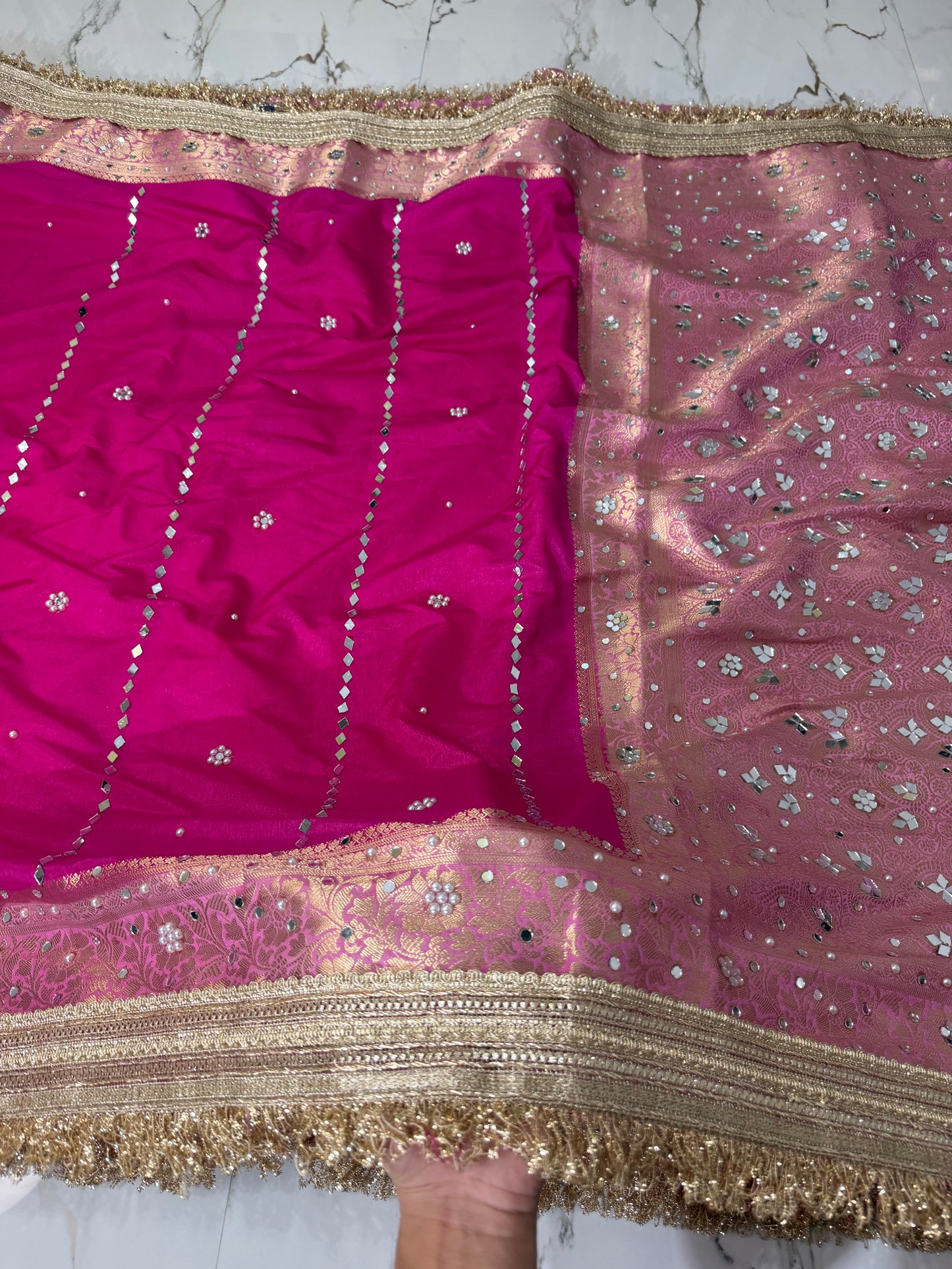 Banarasi Soft Warm Silk Saree With Mirror And Pearl Work