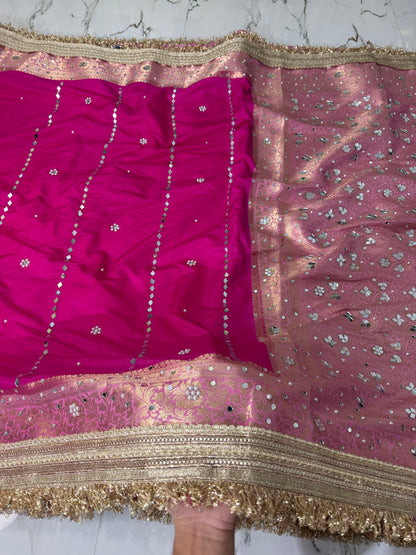 Banarasi Soft Warm Silk Saree With Mirror And Pearl Work