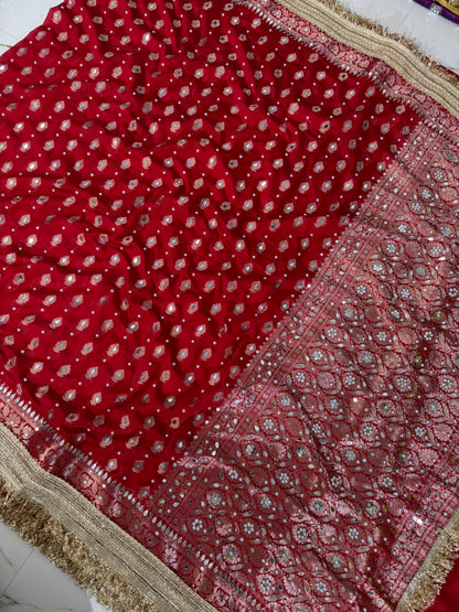 Banarasi Soft Georgette Silk Saree With Mirror And Pearl Work