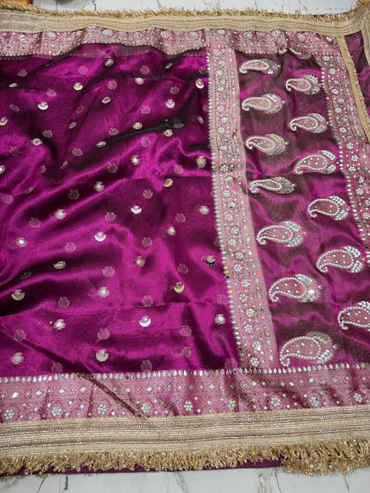 Banarasi Tissue Silk Saree With Mirror And Pearl Work