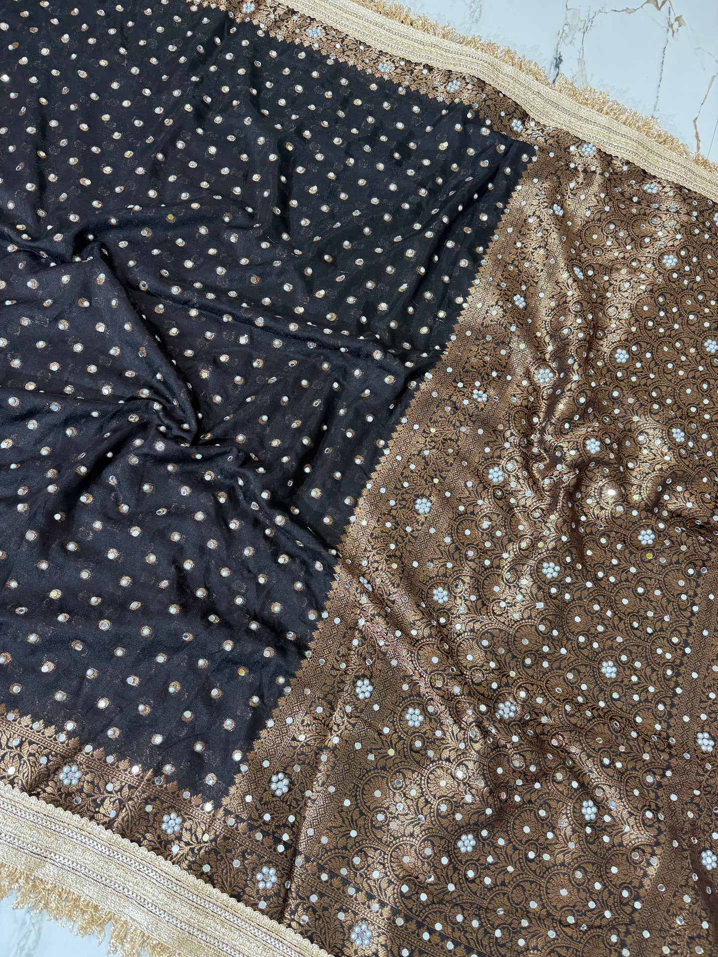 Banarasi Soft Warm Silk Saree With Mirror And Pearl Work