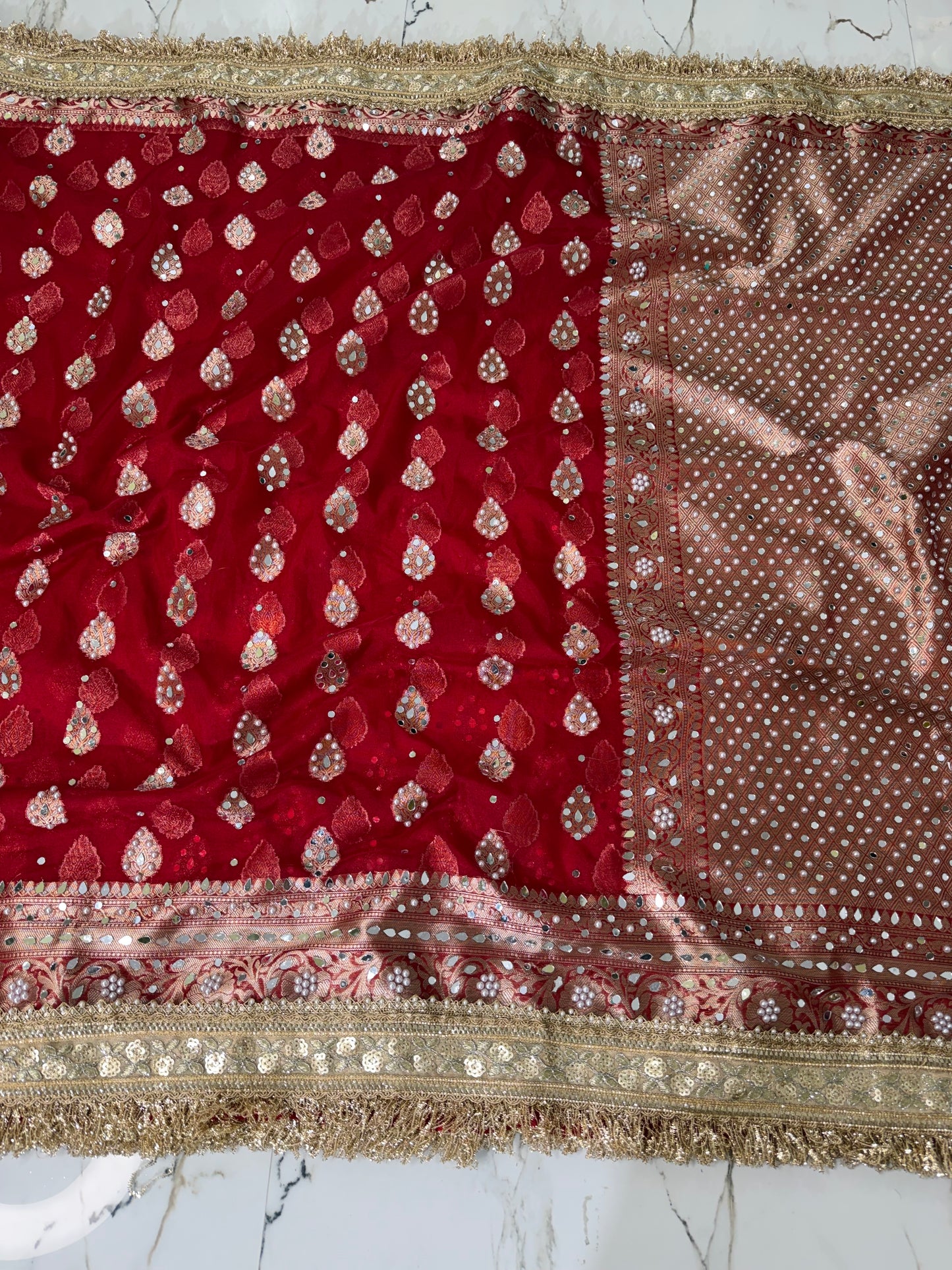 Banarasi Soft Kora Silk Saree With Mirror And Pearl Work