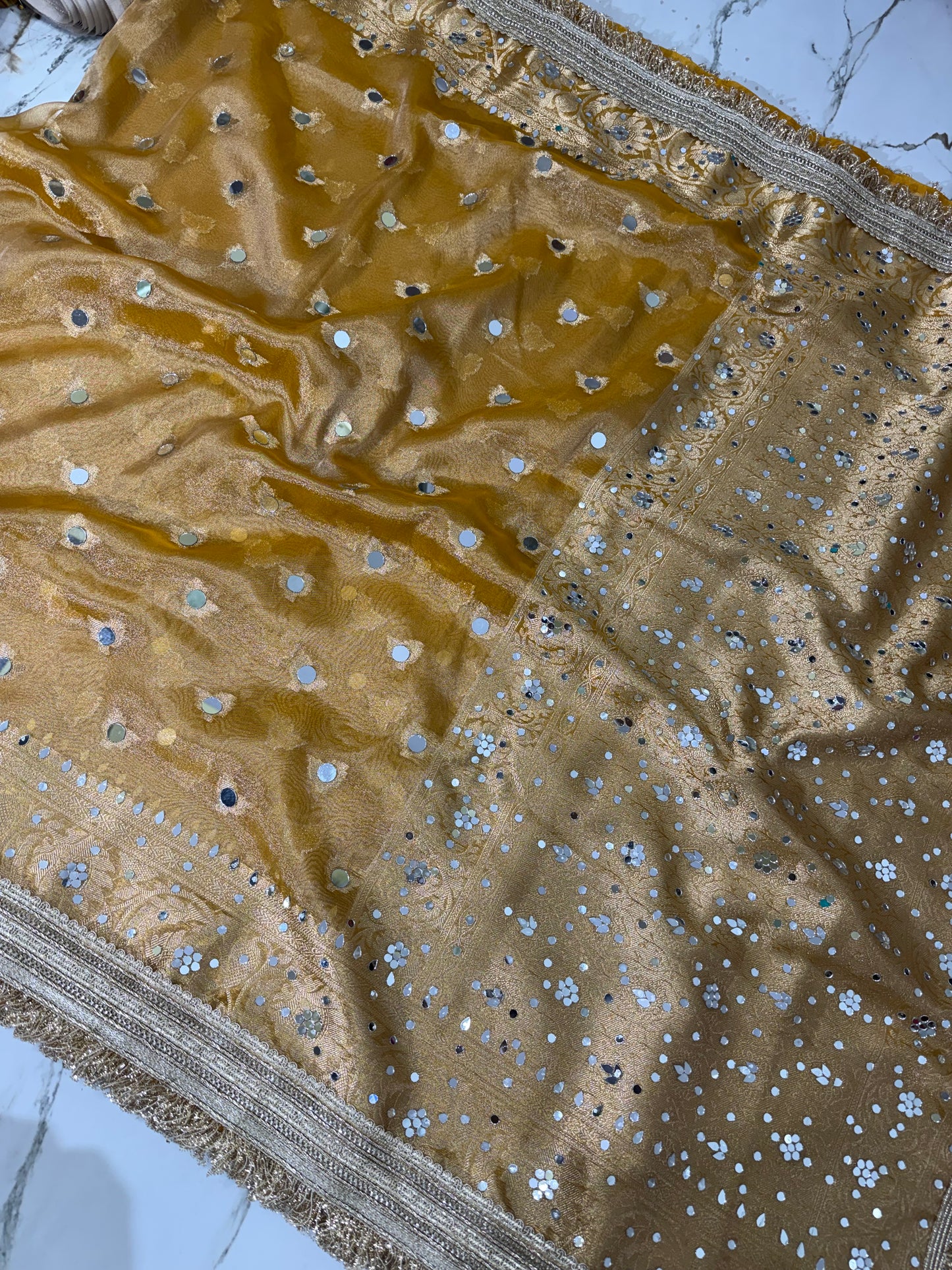 Banarasi Soft Tissue Silk Saree With Mirror Work