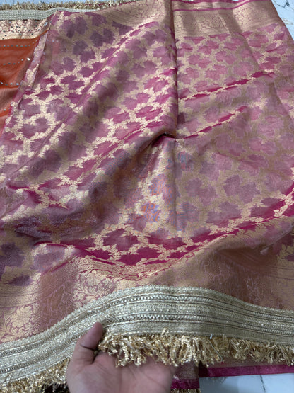 Banarasi Soft Tissue Silk Saree With Mirror And Pearl Work