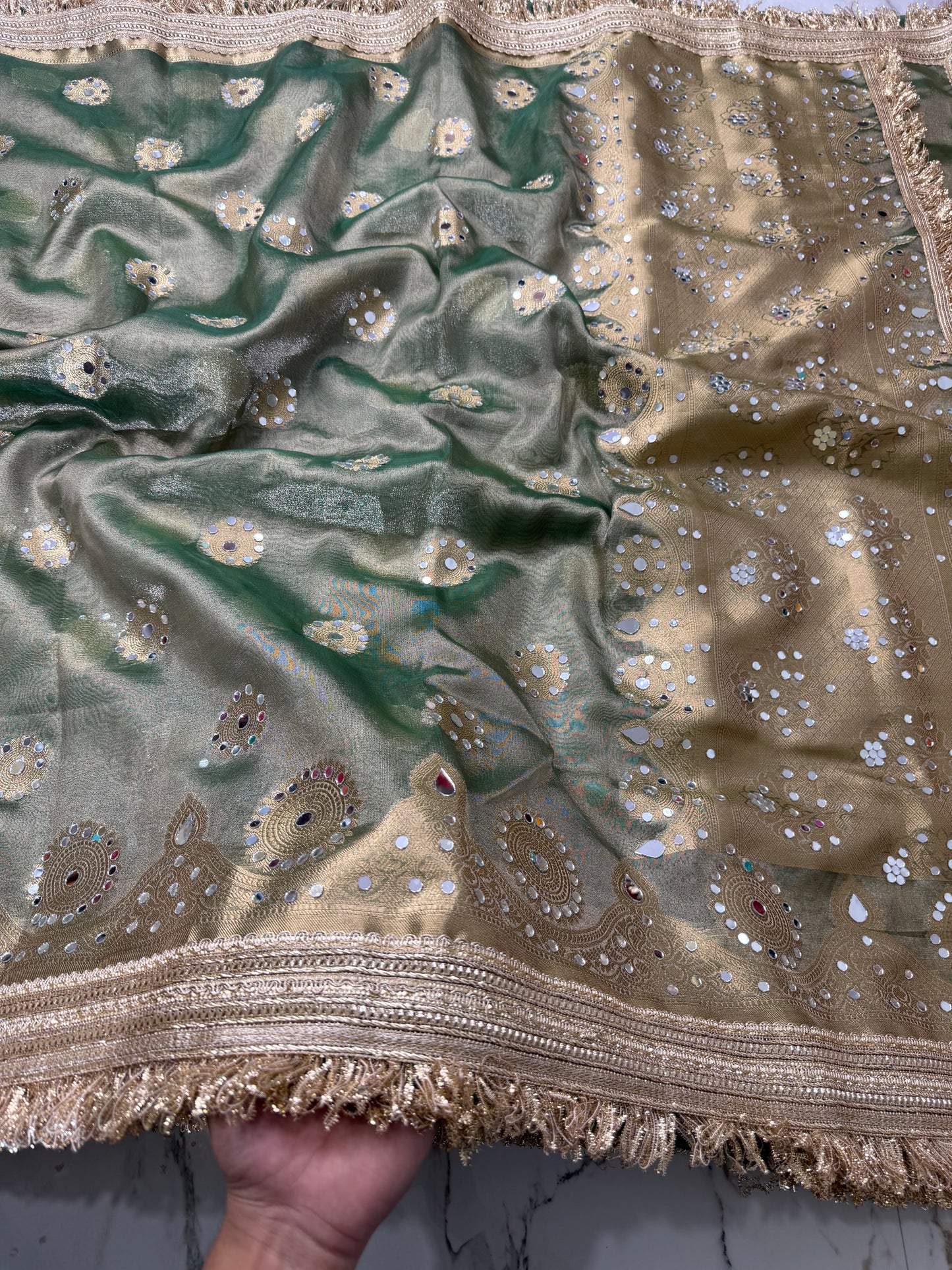 Banarasi Soft Tissue Silk Saree With Mirror Work