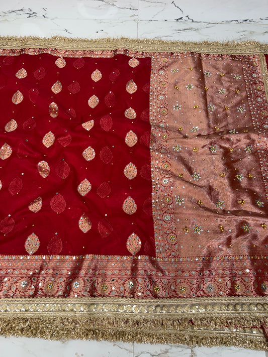 Banarasi Soft Kora Silk Saree With Mirror And Ghunghroo Work