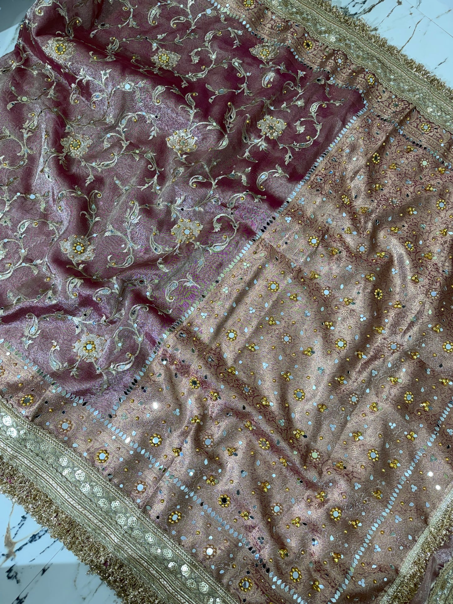 Banarasi Soft Tissue Silk Saree With Embroidery Work With Mirror And Ghunghroo Work