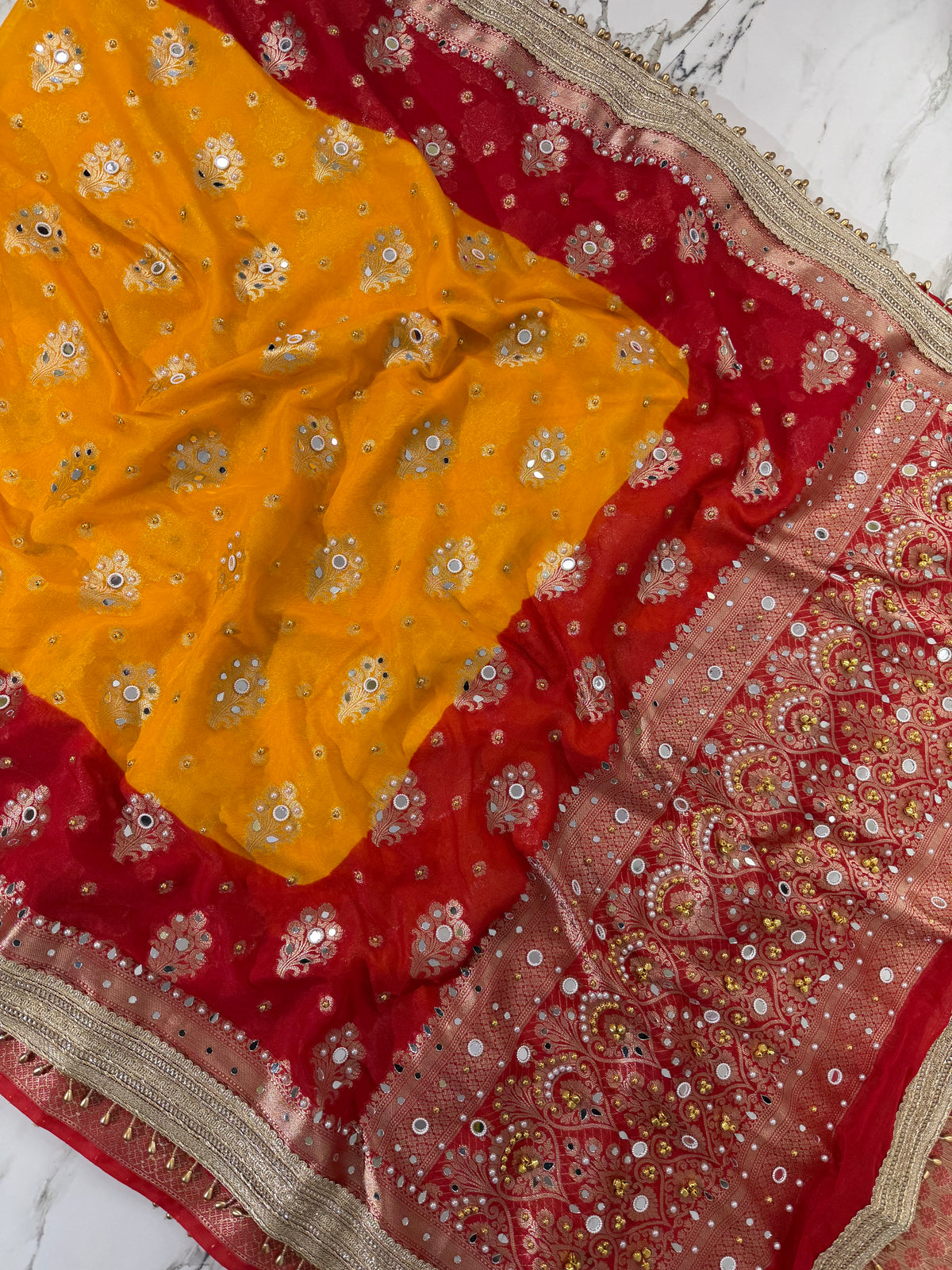 Banarasi Soft Georgette Silk Saree With Mirror And Ghunghroo Work