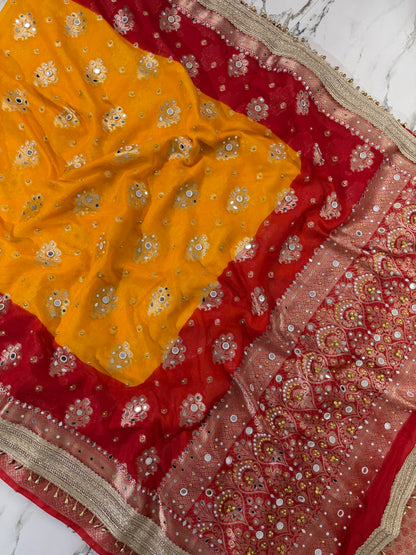 Banarasi Soft Georgette Silk Saree With Mirror And Ghunghroo Work