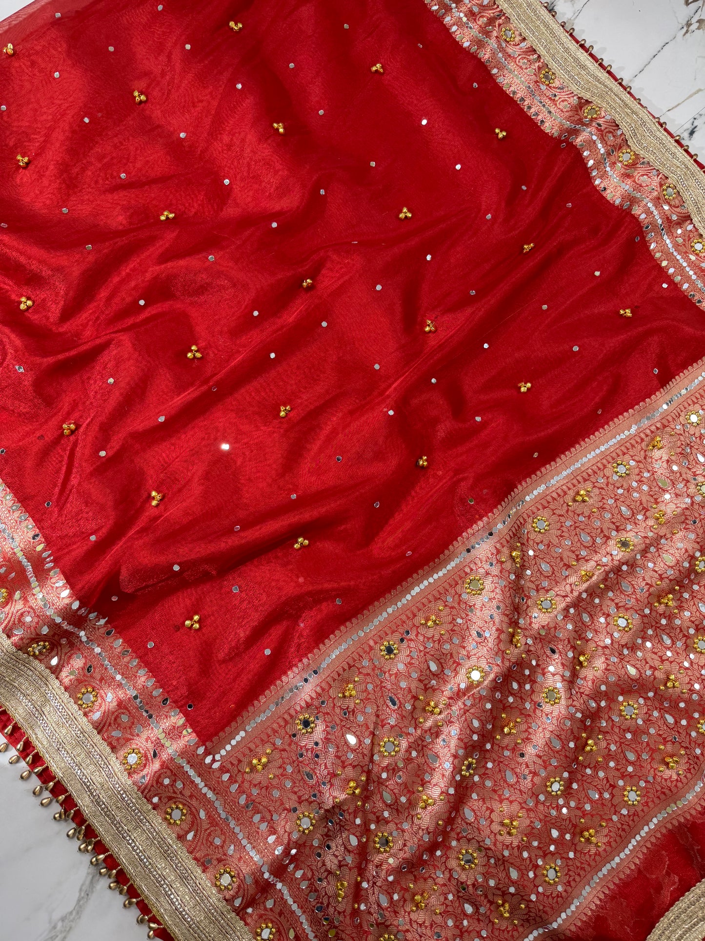 Banarasi Soft Tissue Silk Saree With Mirror And Ghunghroo Work