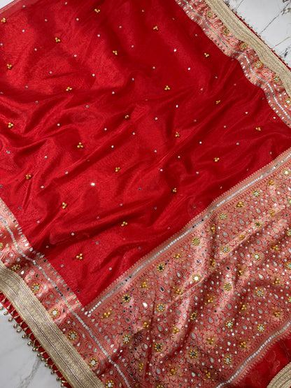 Banarasi Soft Tissue Silk Saree With Mirror And Ghunghroo Work