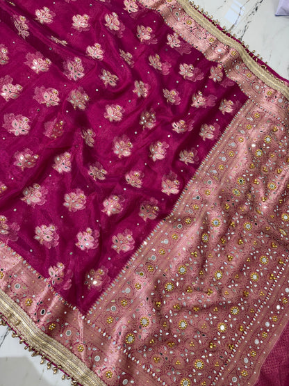 Banarasi Soft Tissue Silk Saree With Mirror And Ghunghroo Work