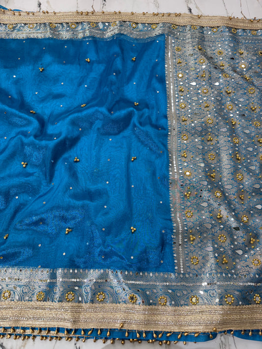 Banarasi Soft Tissue Silk Saree With Mirror And Ghunghroo Work