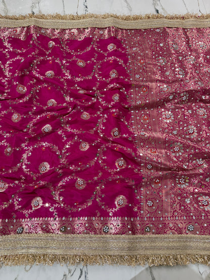 Banarasi Soft Semi Georgette Silk Saree With Mirror And Pearl Work
