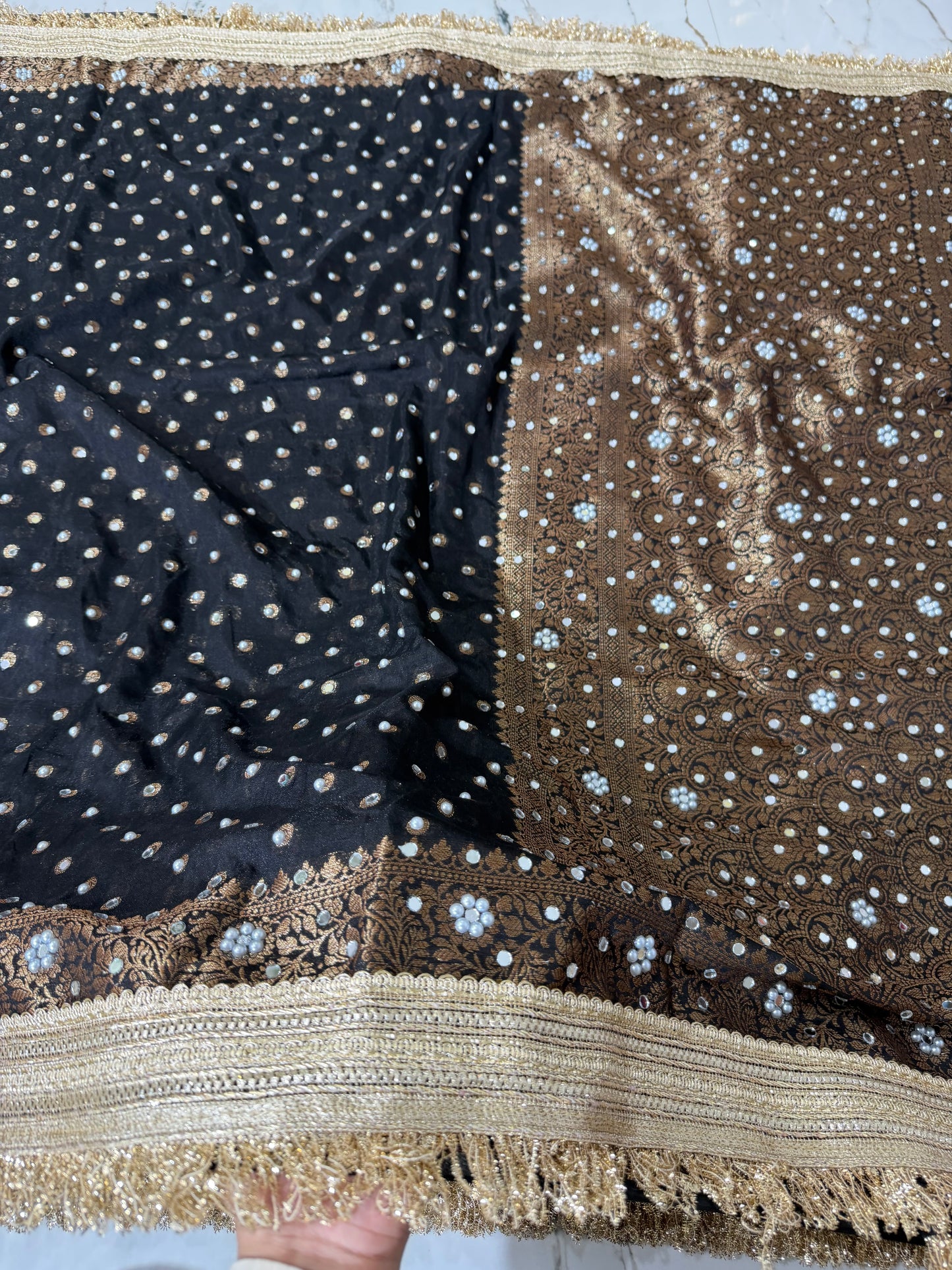 Banarasi Soft Warm Silk Saree With Mirror And Pearl Work