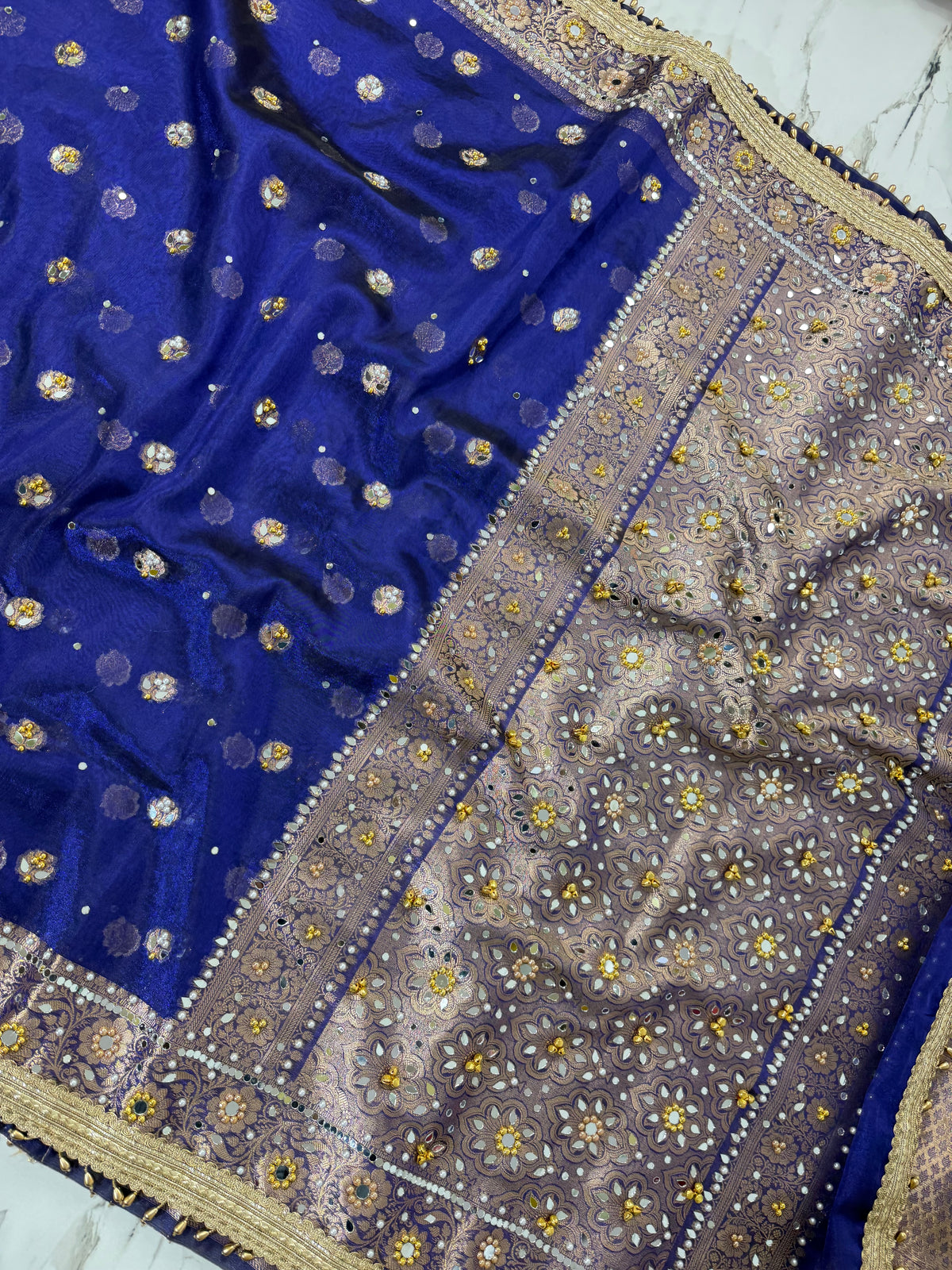 Banarasi Soft Tissue Silk Saree With Mirror And Ghunghroo Work