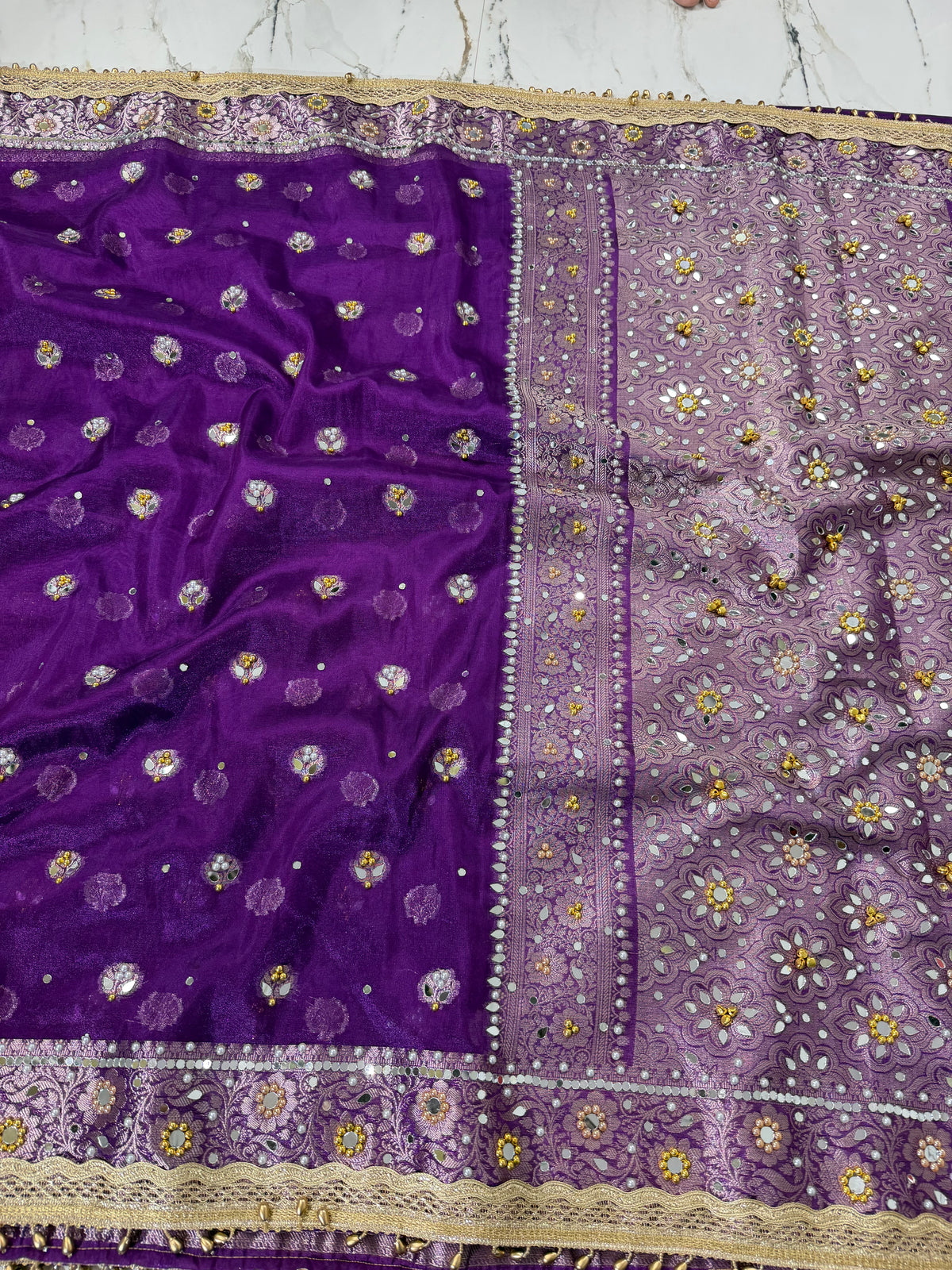 Banarasi Soft Tissue Silk Saree With Mirror And Ghunghroo Work