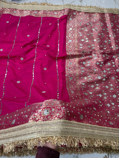 Banarasi Soft Warm Silk Saree With Mirror And Pearl Work