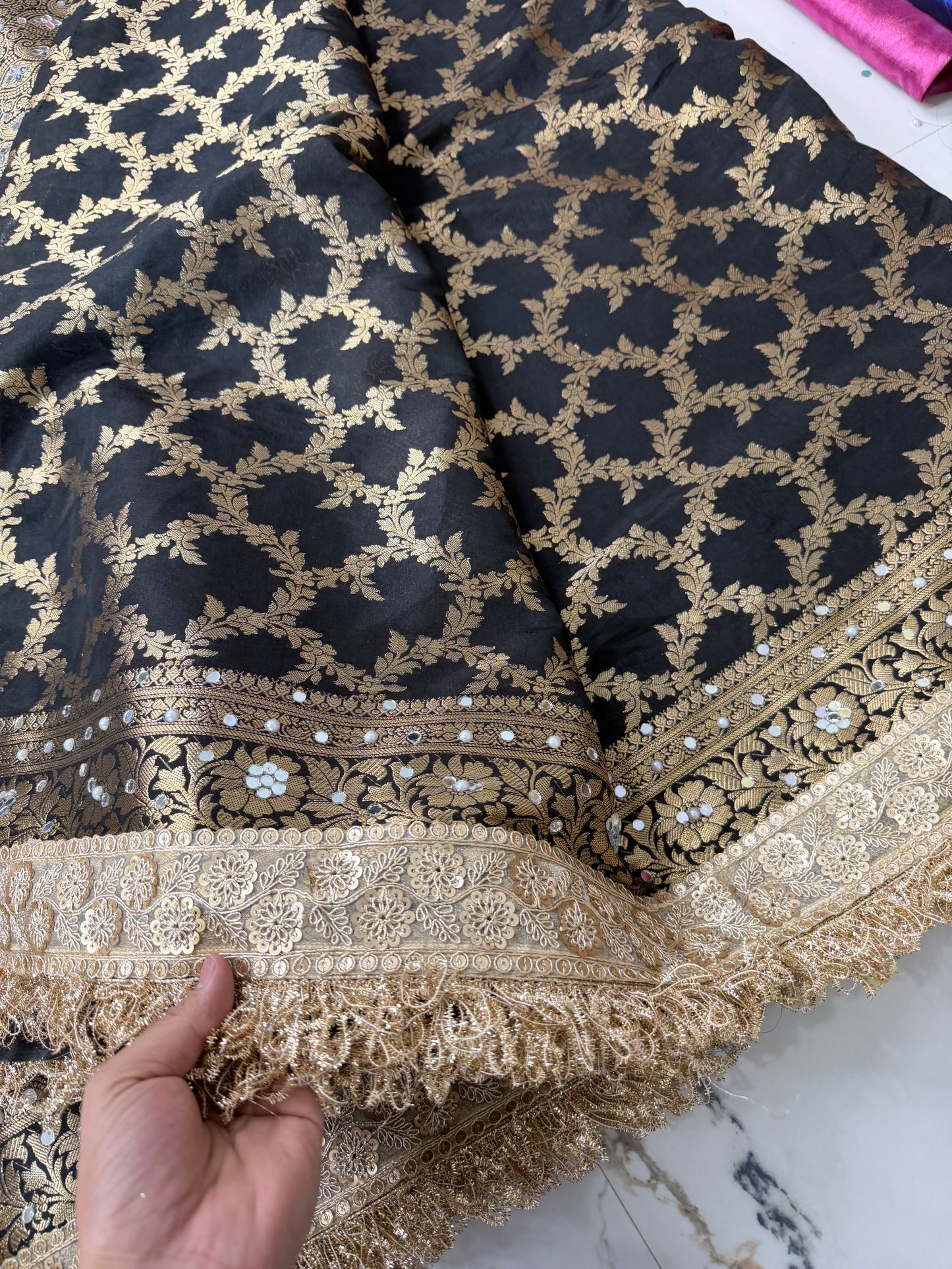 Banarasi Worm Silk Saree With Mirror Work