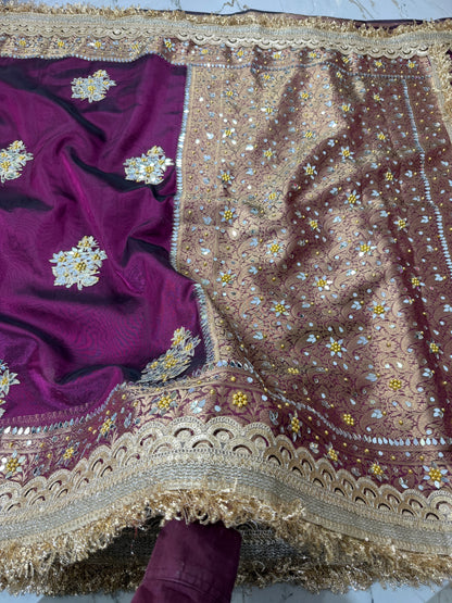 Banarasi Soft Tissue Silk Saree With Embroidery Work or mirror Work
